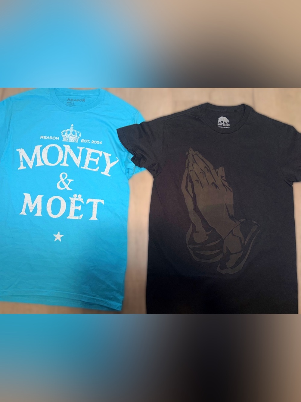 Men’s Blue Money and Monet and Black Praying Hands Shirts Bundle